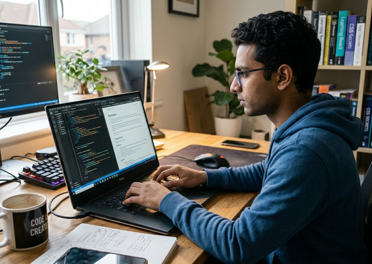 Developer writing website code